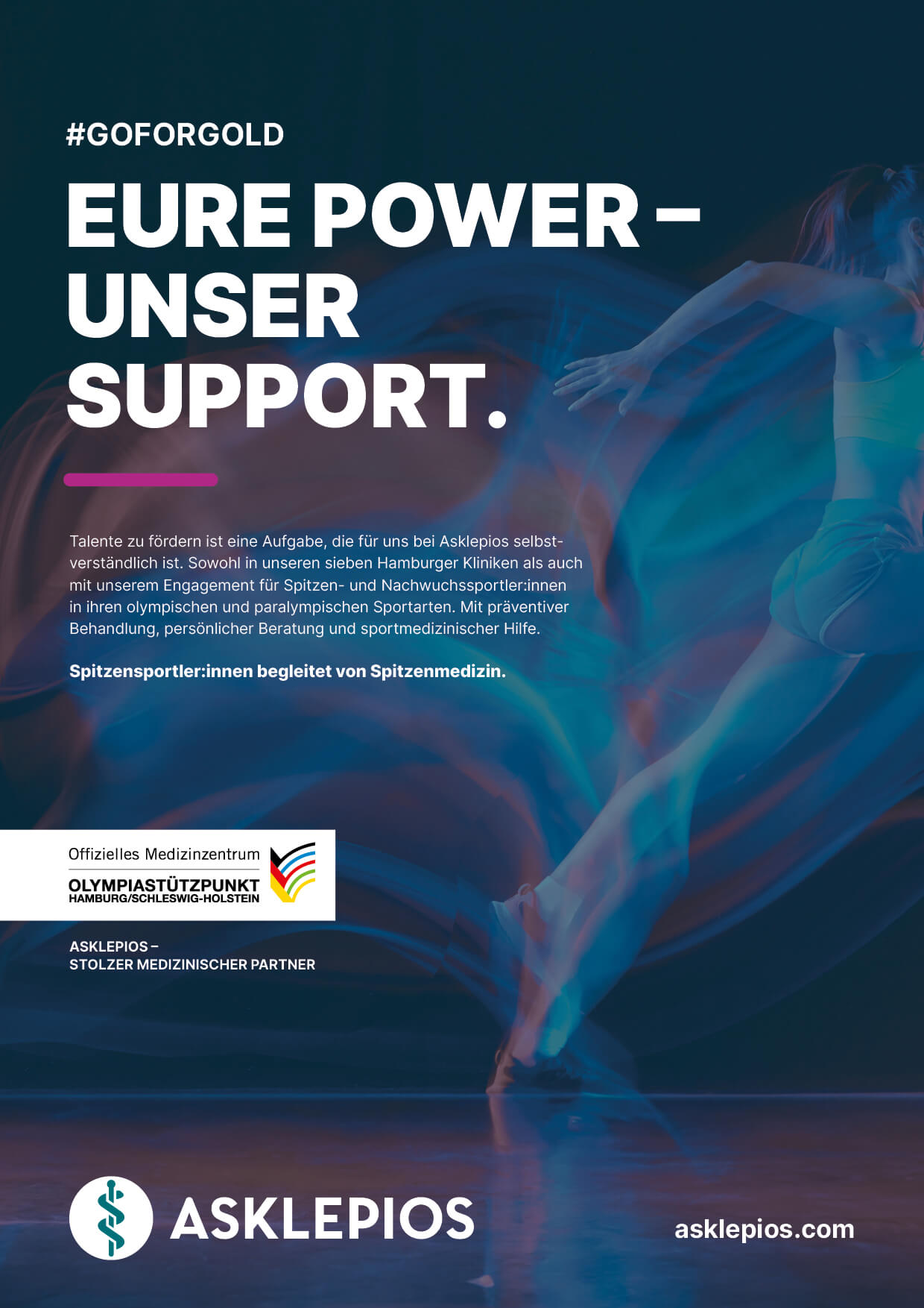 Läuferin in Bewegung mit Bewegungsunschärfe – Kampagne #GOFORGOLD von Asklepios zur Sportmedizin