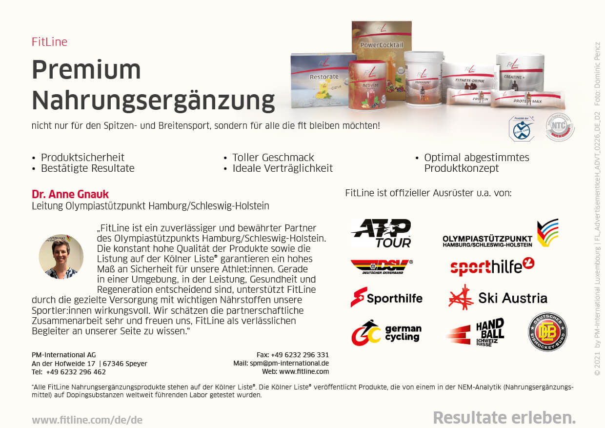 FitLine Nahrungsergänzungsprodukte aufgereiht auf beigem Hintergrund – Premium Supplements für Sport und Fitness