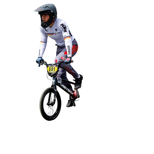 BMX-Racer Louis Romeyke auf seinem BMX-Rad in Aktion